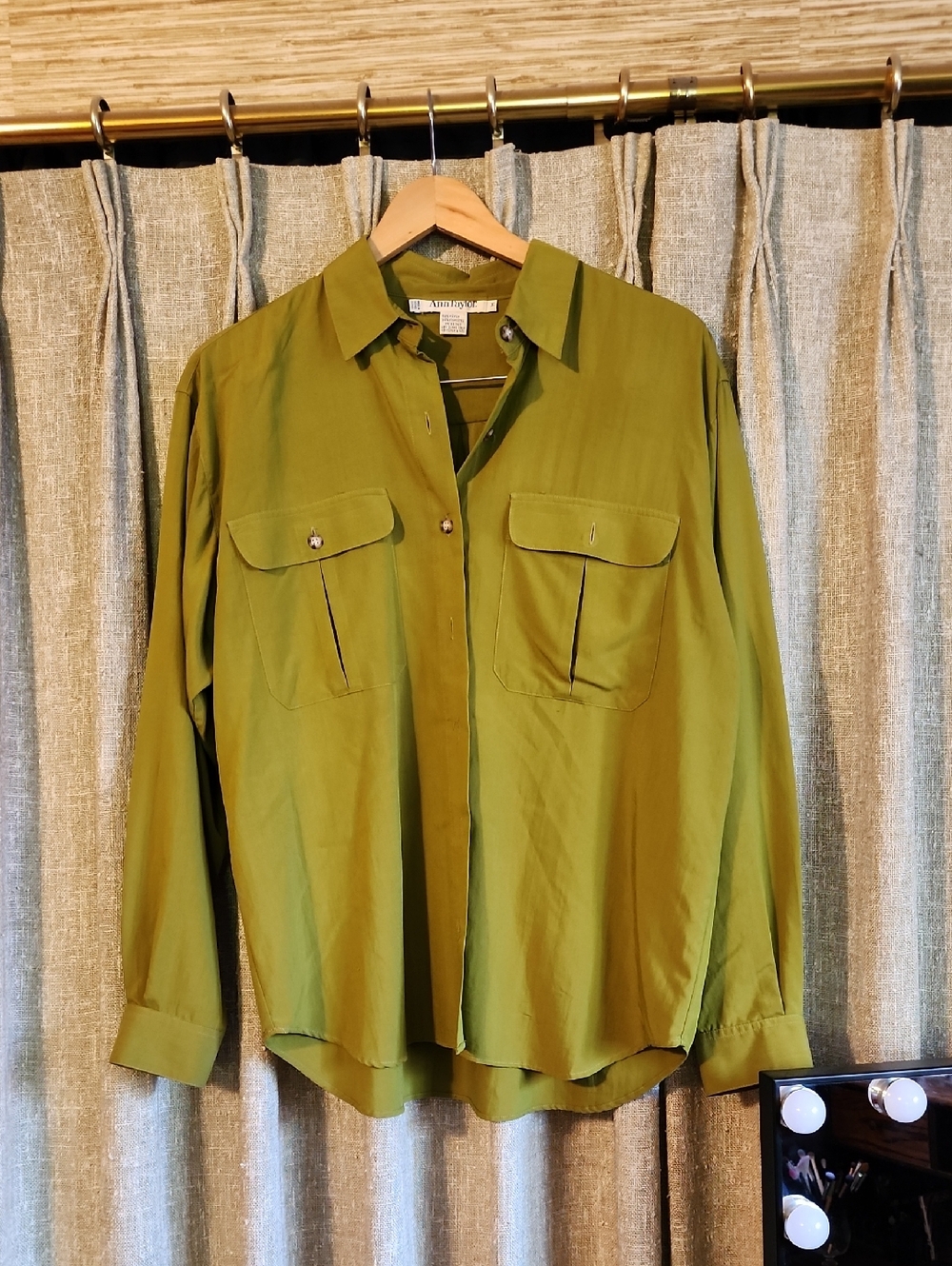 Vintage Ann Taylor Olive Green Button Up Blouse
